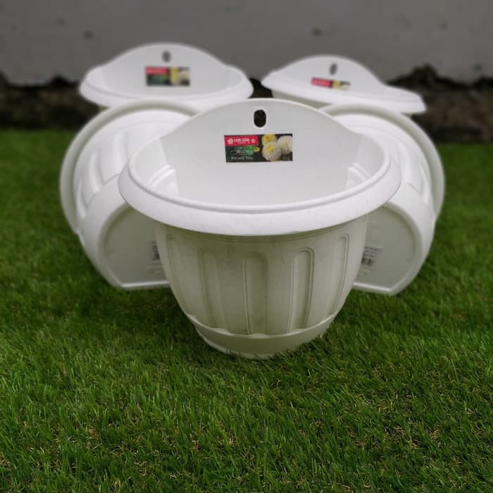 Promo pot bunga dinding lotus lionstar warna putih keramik 21cm + tatakan Diskon