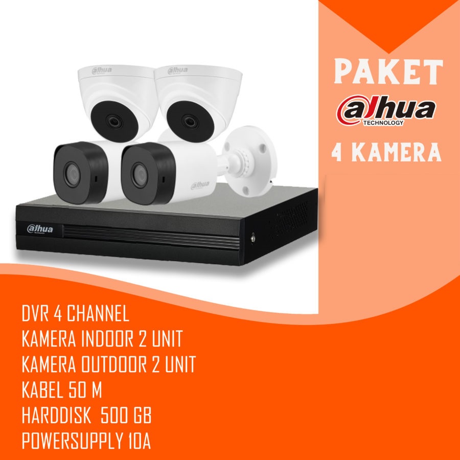 PAKET CCTV DAHUA 2MP 1080P 4 KAMERA HDD 500GB SIAP PASANG