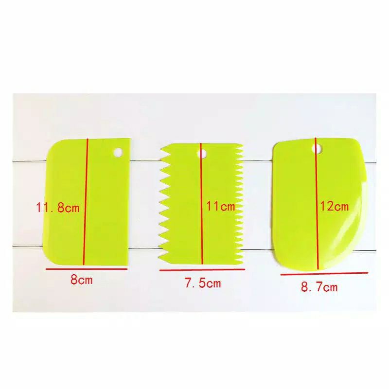 3 Pcs Set Alat Pemotong Adonan Kue / Roti / Comb Scraper