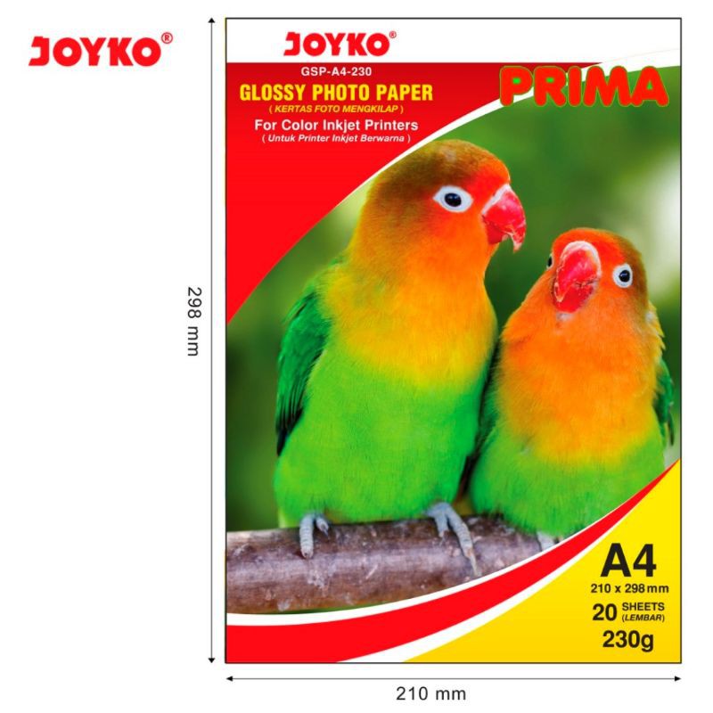 

KERTAS FOTO GLOSSY Joyko A4 230gsm (tebal)