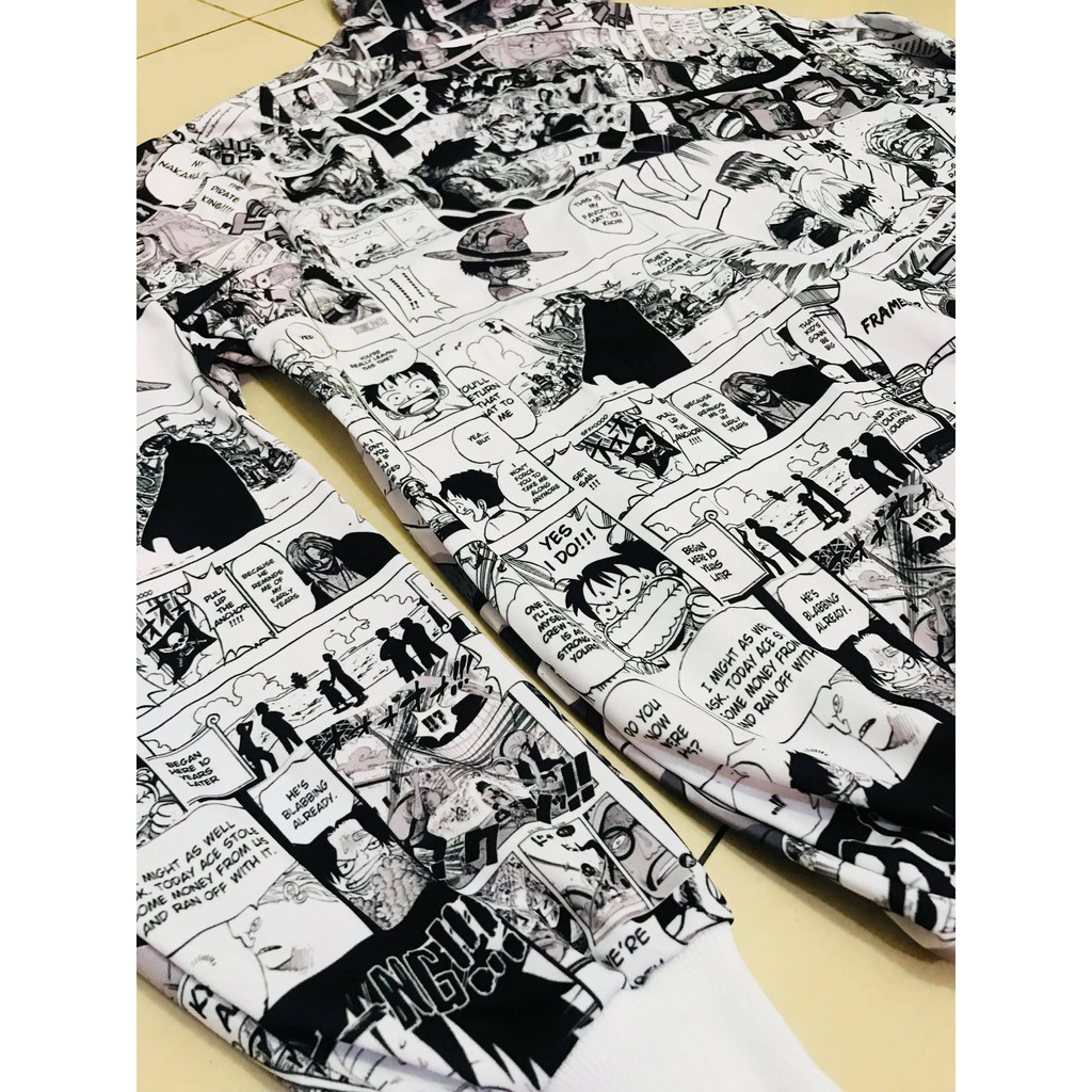 Jaket Anime Luffy Onepiece Fullprint Black and White Comics