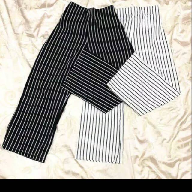 CELANA KULOT CREPE SALUR / STIPE PANTS - celana kulot panjang saku kantong garis kecil