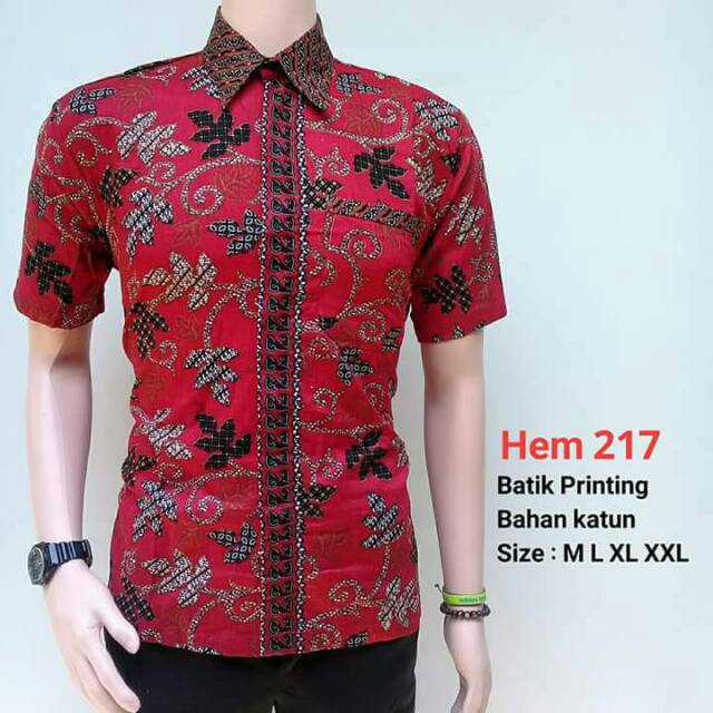 Risna Batik HRB026 kenongo kemeja hem pendek padi pekalongan M L XL MURAH KEREN bati pria wajik biru