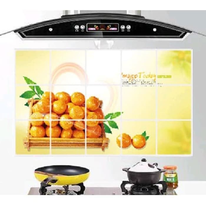 Stiker / Wallpaper Dinding Dapur Motif Tumpukan Buah Jeruk / Orange