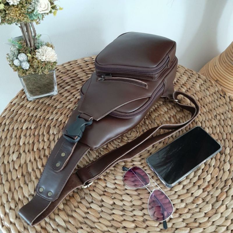 Tas selempang pria kulit asli slingbag cowok kulit asli garut sukaregang