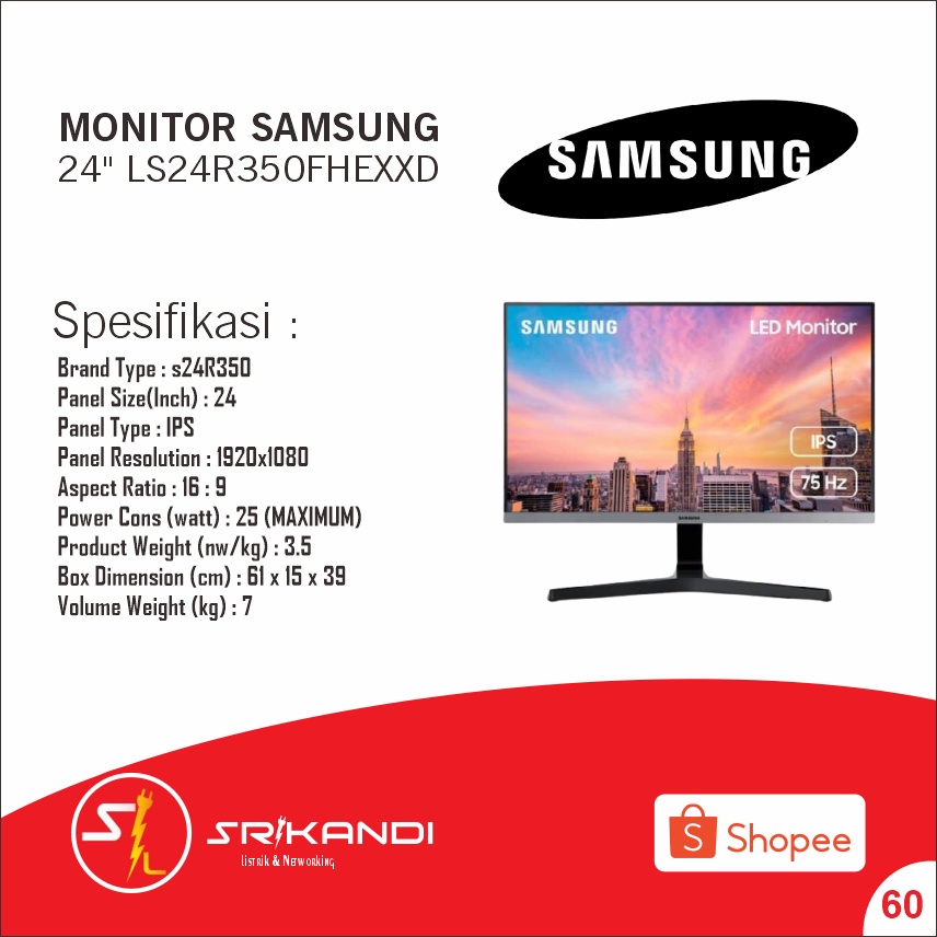 MONITOR SAMSUNG 24" LS24R350FHEXXD