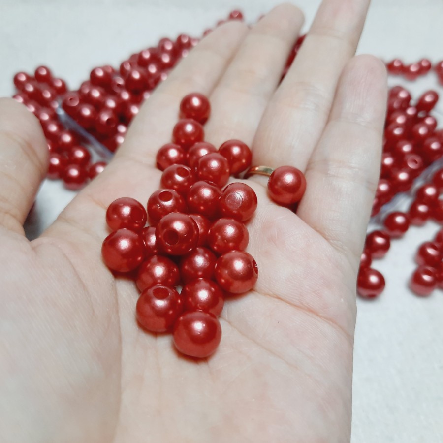 30 Gram Mote Mutiara Diameter 10mm Merah - Manik Mote Mutiara Merah