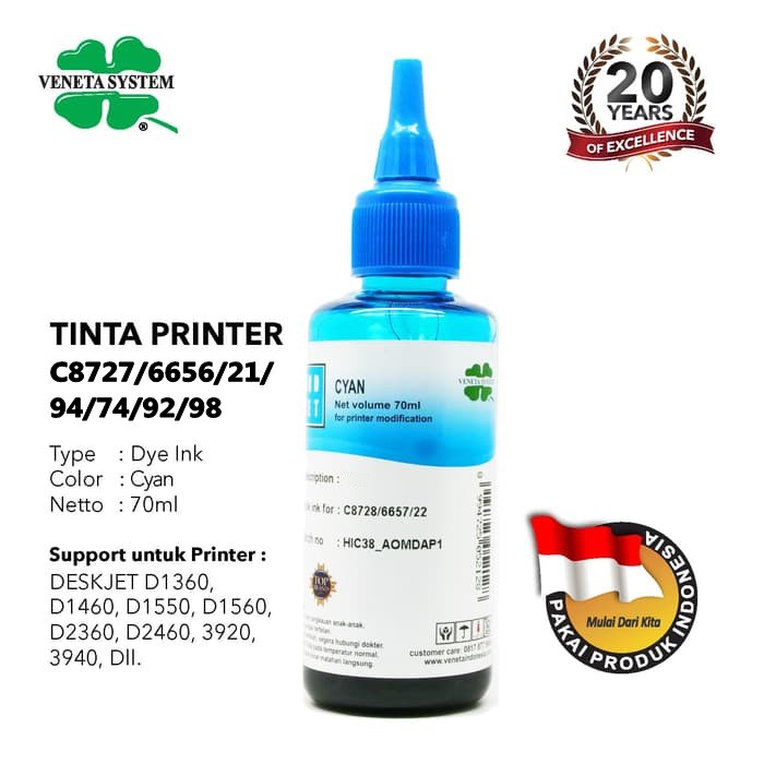 TINTA REFILL ISI ULANG BOTOL INFUS PRINTER HP 70ML - SET CMYK