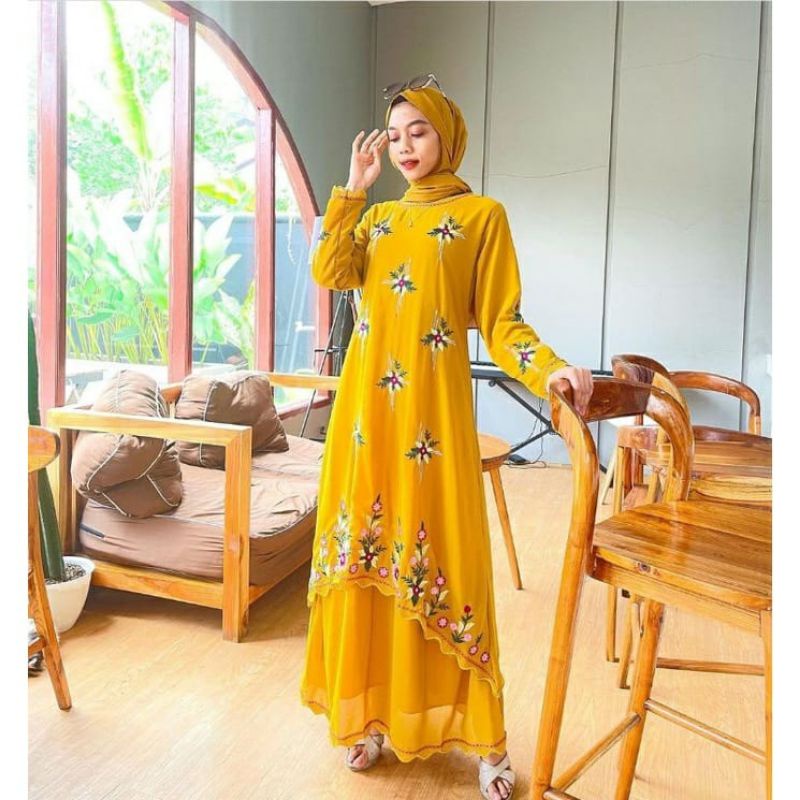 Baju Kurung Gamis Bordir Bunga bunga Kecil Terbaru Ceruty Ceruti Babydoll Baby dall Babydol Premium 