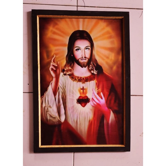 Hiasan dinding lukisan cetak Tuhan Yesus plus bingkai ukuran 65x45