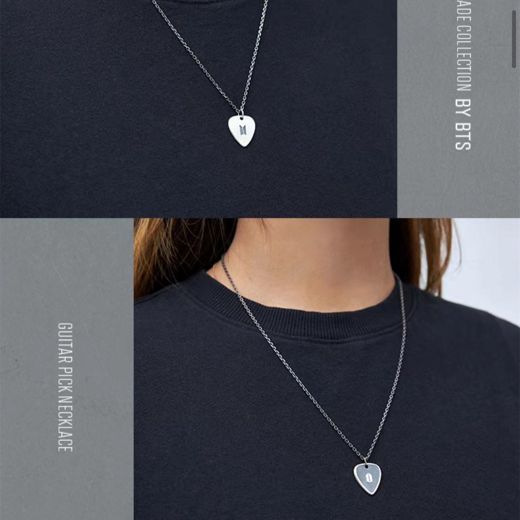 Kalung Rantai Liontin Pick Gitar Kpop BTS SUGA Bahan Alloy Untuk Hadiah