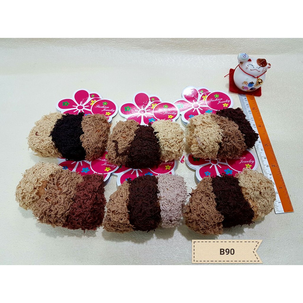 KARET DONAT SET 3 KAPAS WARNA/KUNCIR RAMBUT/IKAT RAMBUT/HAIRBAND-Coklat