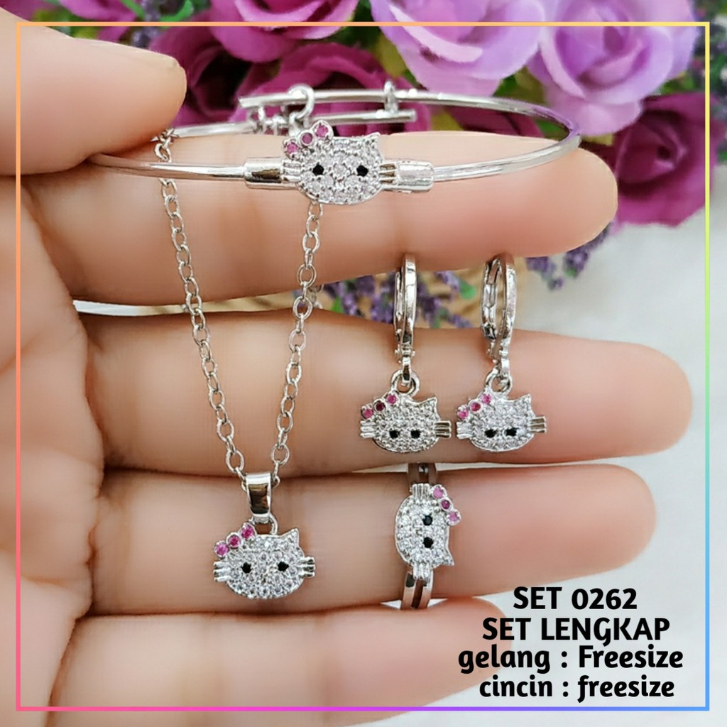 Set perhiasan xuping set anak hello kitty silver lapis emas silver 0262