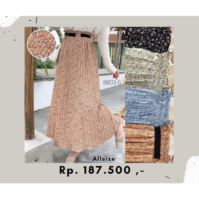 rok plisket korea motif bunga