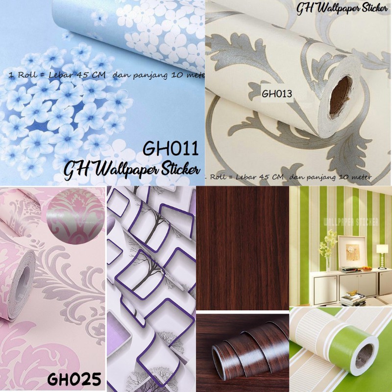 Wallpaper Dinding Salur Hijau Biru Ungu Pink Kombinasi 45 x 5 Meter Wallstiker Motif Serat Kayu