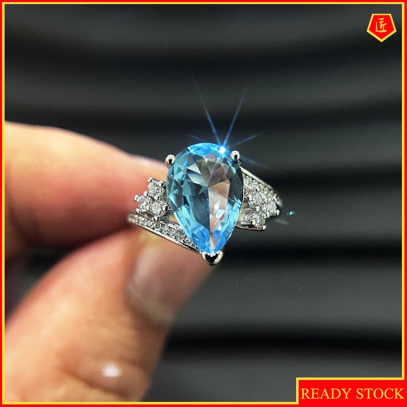 [Ready Stock]Luxury Fashion Natural Topaz Colored Gems Open Ring