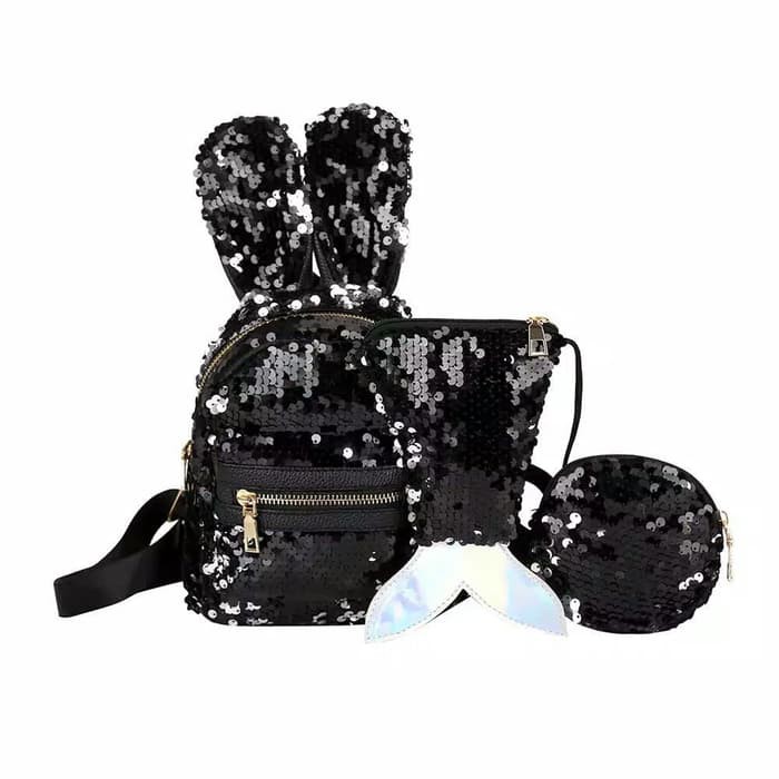 MOMBABY1 Tas Ransel Sequin Anak Motif Kelinci / Tas Trendy Anak Sequin Motif