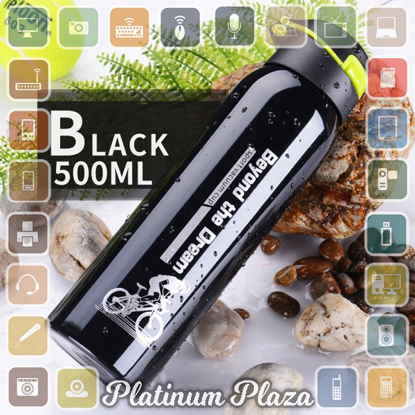 BTD Botol Minum Sepeda Thermos Bicycle Kettle Drink Bottle Stainless Steel 500ml - A1A`3NZHC5- Black