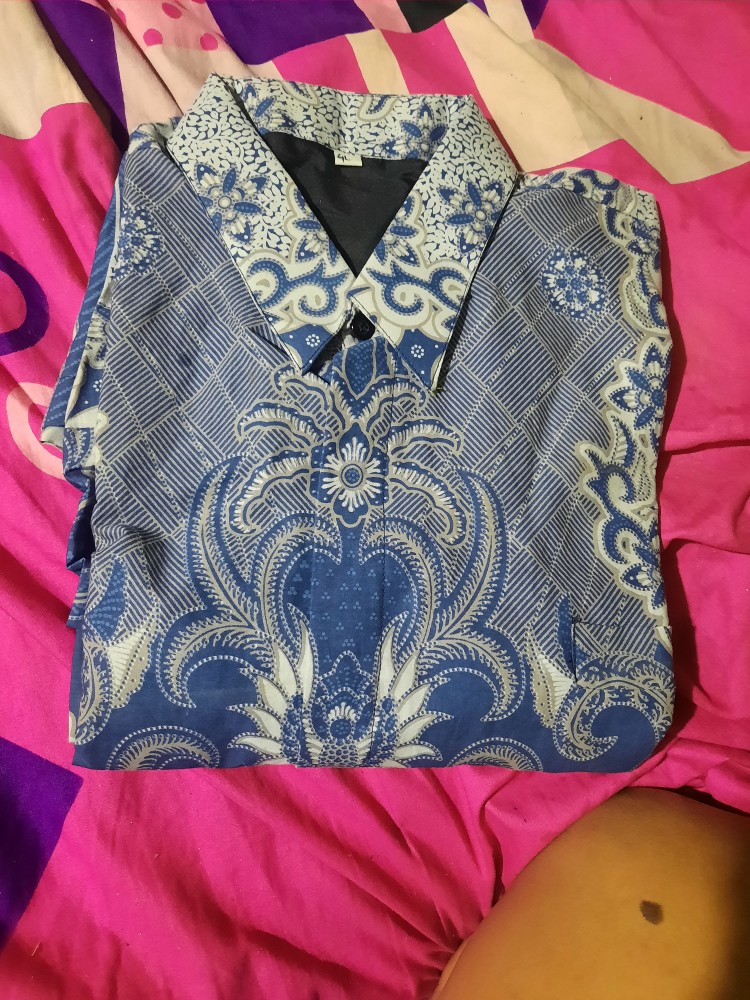 Kemeja Batik Modern Banyu Biru Ful Furing Katun Halus Premium Size Lengkap