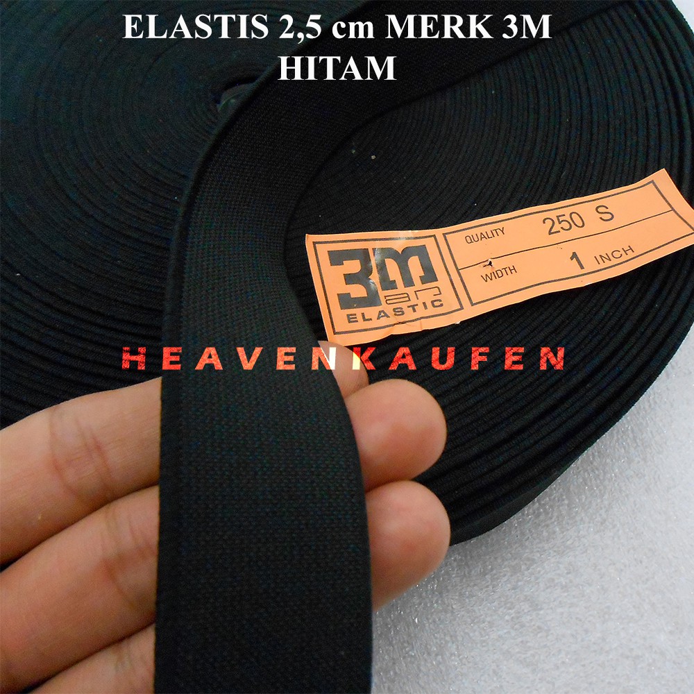 Elastis Elastic Bagus Merk 3M Lebar 2,5 cm Warna Hitam Meteran