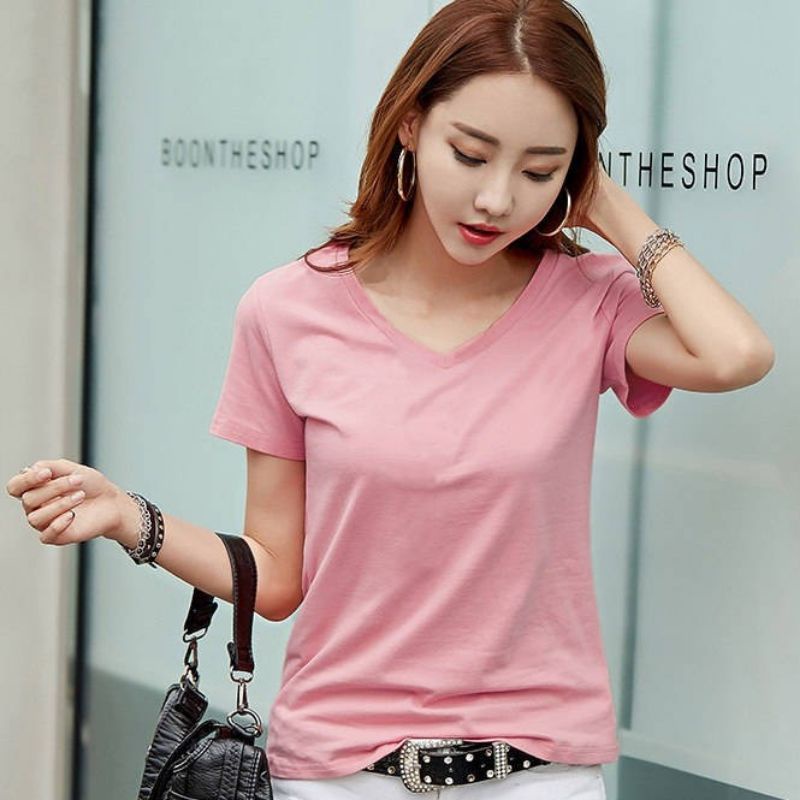 ☄️COD☄️ Kaos Polos Wanita Korean V Neck Lengan Pendek