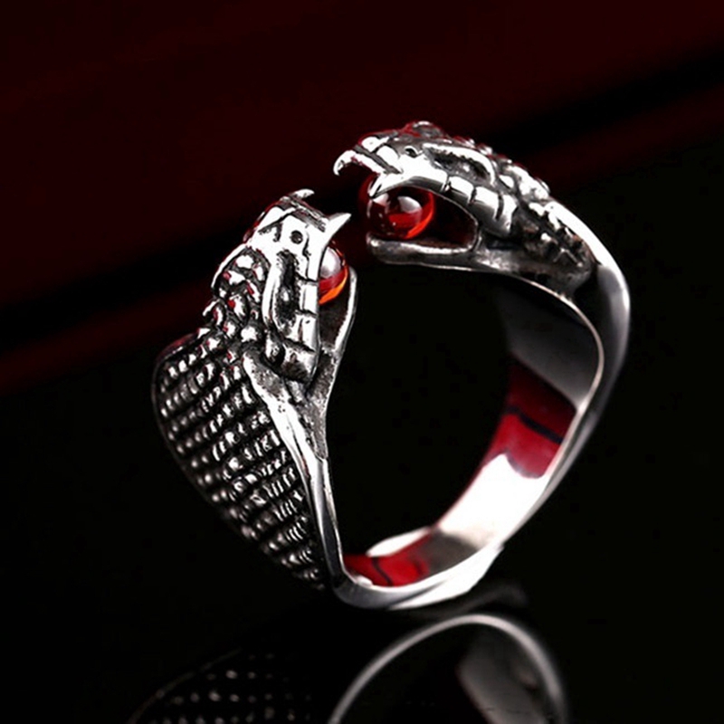 Fashion Pria Vintage Ular Bertatahkan Ruby Cincin Perhiasan Aksesoris