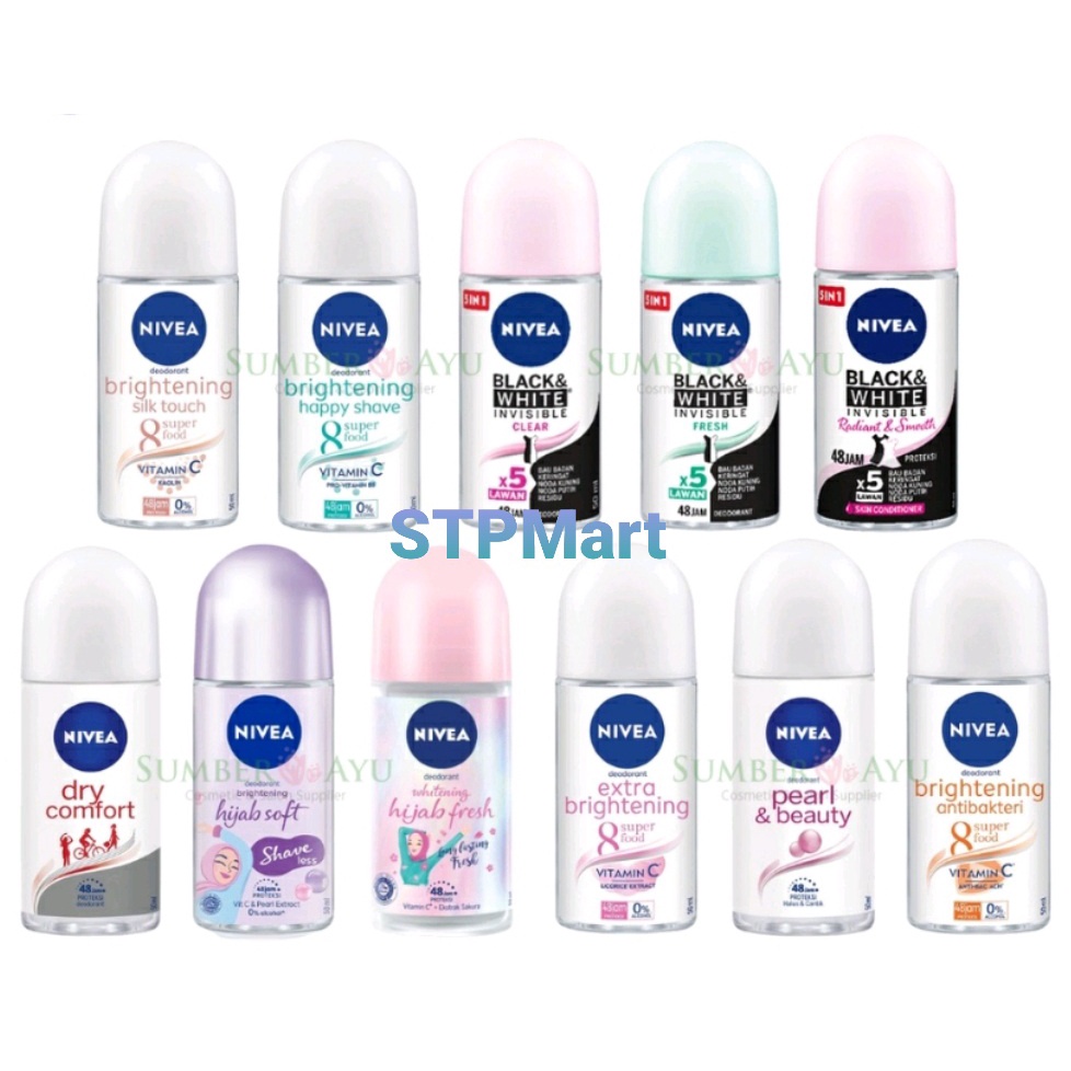 NIVEA Deodorant Roll On Women Pearl &amp; Beauty // Hijab Soft // Black &amp; White // Extra Brightening 50ml