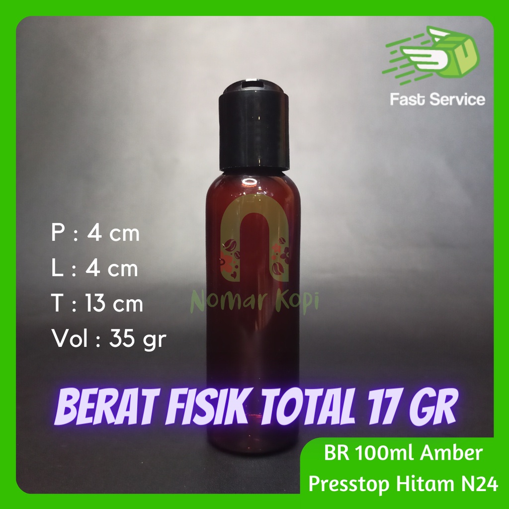 Botol 100ml Amber Presstop PET Tebal Sampo Sabun Santizer Grosir