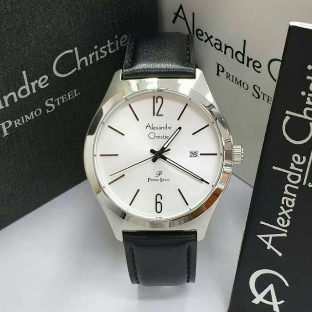 Jam Tangan Pria Alexandre Christie Ac1009 Kulit Original Silver