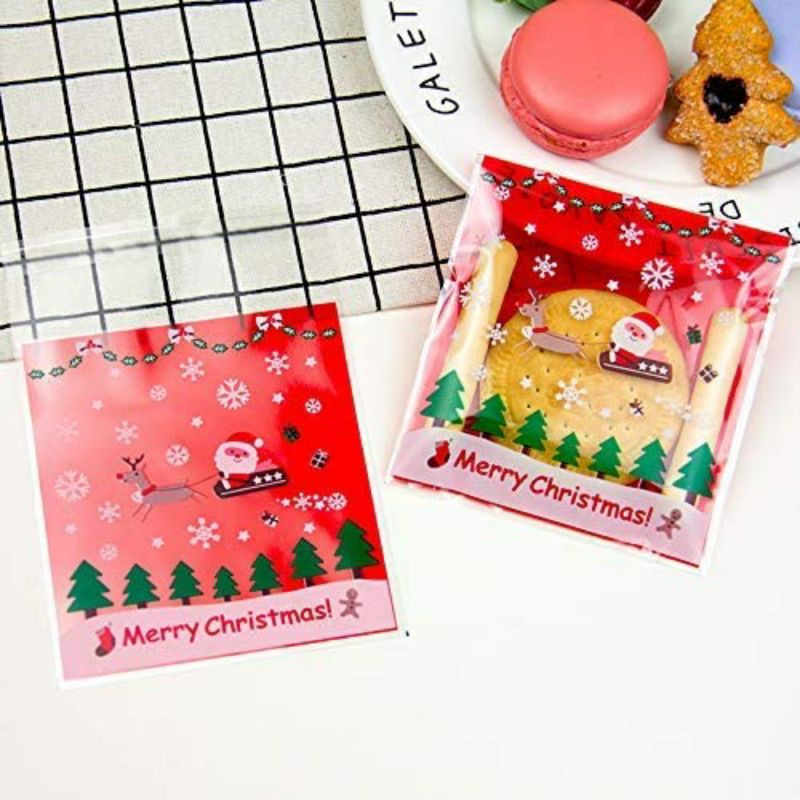 Uk 10x10 Fancy Kemasan Plastik Kue Cookies Bag Souvenir Natal Merry Christmas kantong bungkus gifts