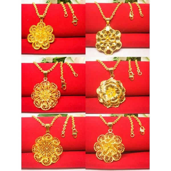 set kalung+liontin kendari Perhiasan Aksesoris dubai Kalung Titanium Asli Wanita Anti Karat Emas xup