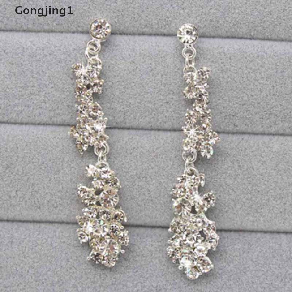 Gongjing1 Set Anting Tusuk Gantungkalung Collar Dengan Kristal Berlian Imitasi Untuk Wanita