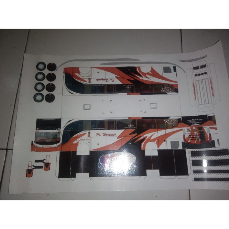 pola papercraft miniatur bus po haryanto