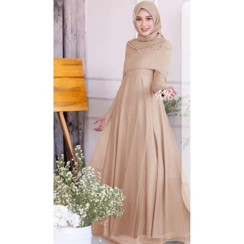 MAXY ATHALLA MUTIARA, MOSCREPE TILE, GAMIS HIJAB MUSLIM, MAXY DRESS