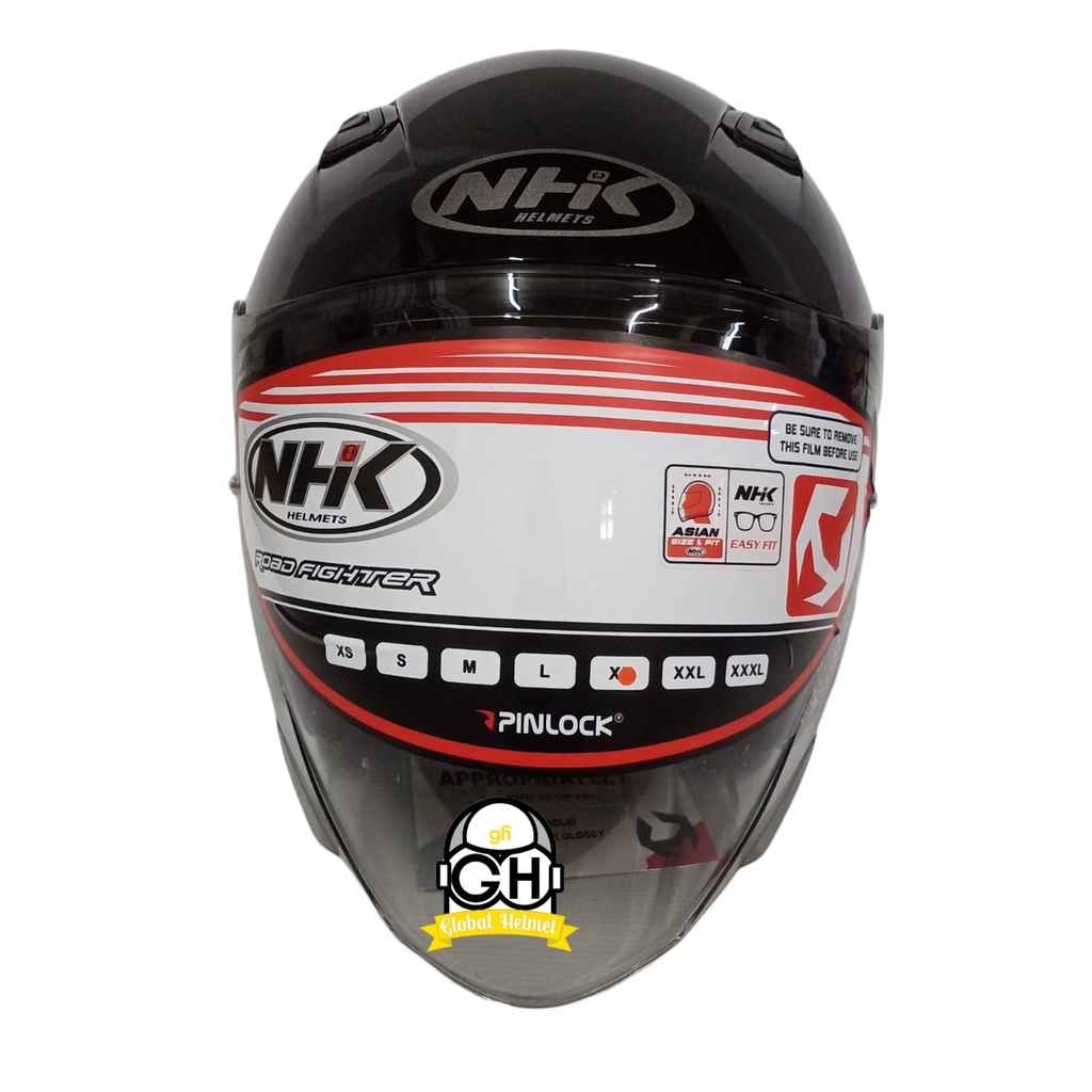 NHK S1 GP PRO SOLID BLACK HALF FACE DOUBLE VISOR WARNA POLOS DD-RING