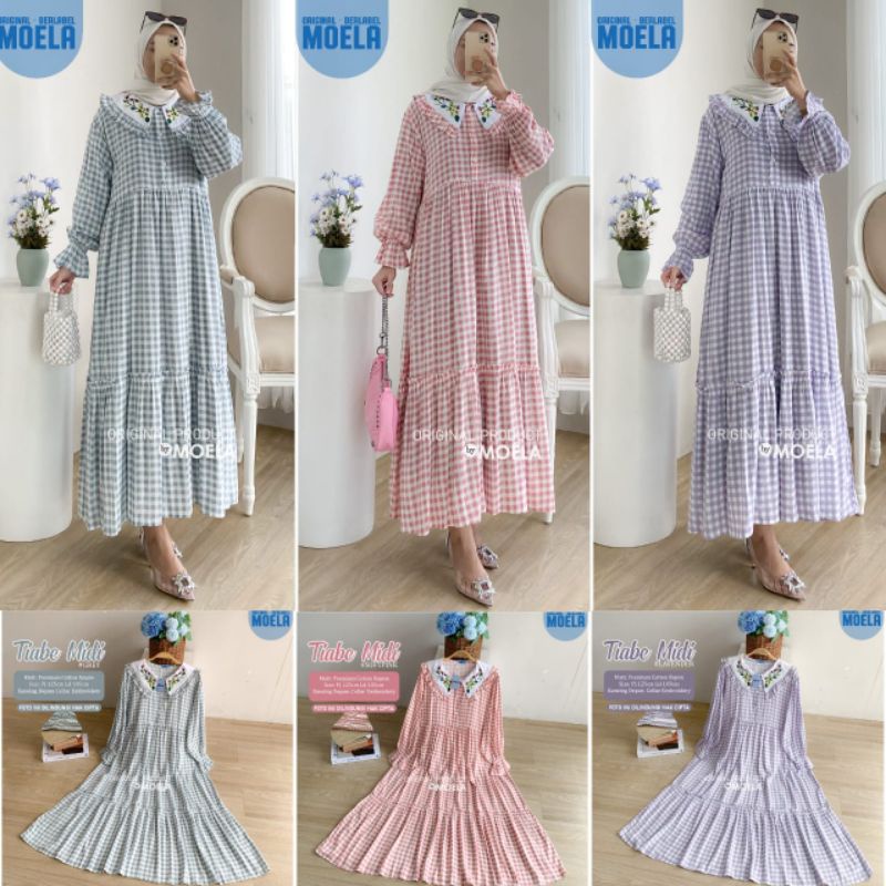 Serba Moela Berlabel Tiabe Midi Dress Menyusui Motif Kotak Katun
