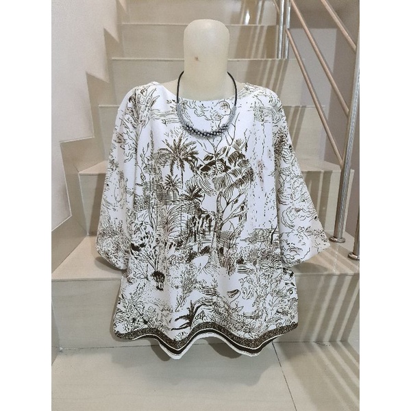 Blouse Scuba Premium Import Jumbo 2XL-3XL-Motif B - Coklat