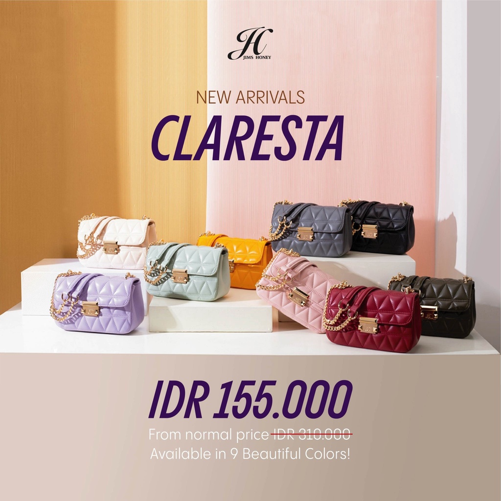 Jims Honey  - CLARESTA BAG - Tas Selempang Wanita Shoulder Bag Bahu Pesta Tali Rantai - Free Exclusive Box