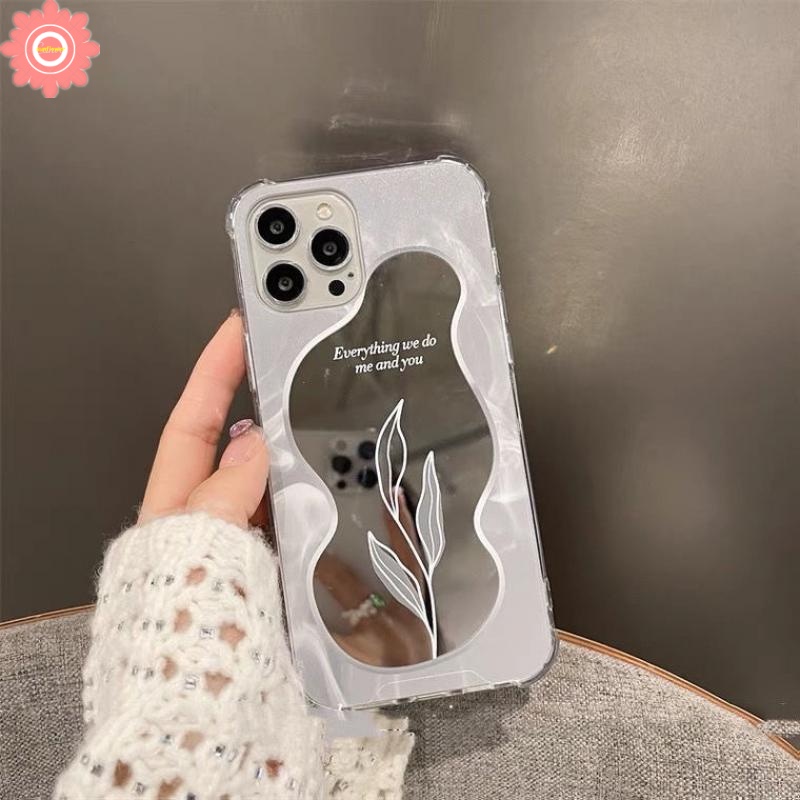 Case Cermin Makeup Desain Bunga Mawar Daun Warna Silver Untuk IPhone 11 7 8 Plus XR 13 12 Pro Max X XS Max SE 2020