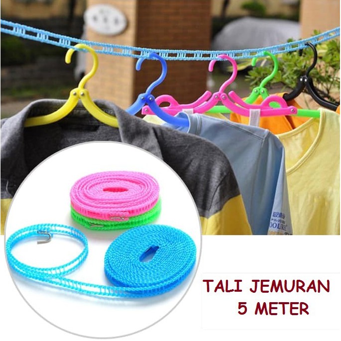 TALI JEMURAN 5 METER / GANTUNGAN BAJU / PENGIKAT BAJU SUPER PRAKTIS