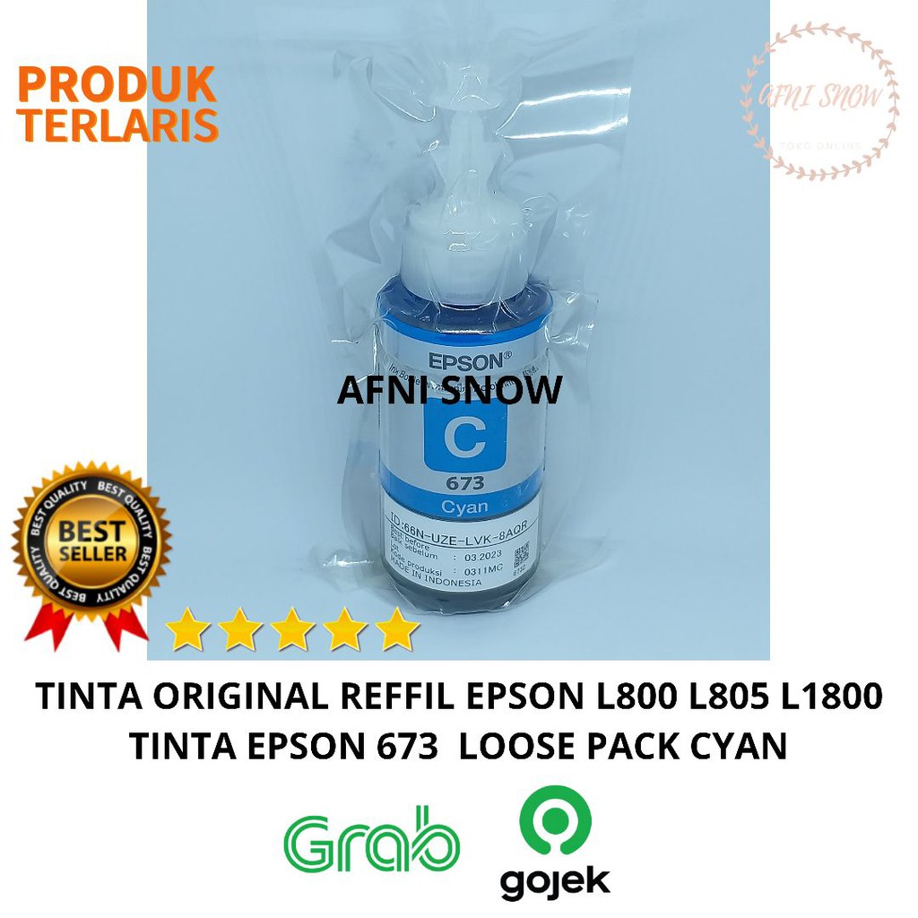 Tinta Epson Original 673 Reffil LOOSE PACK printer L800 L1800 CYAN - Biru