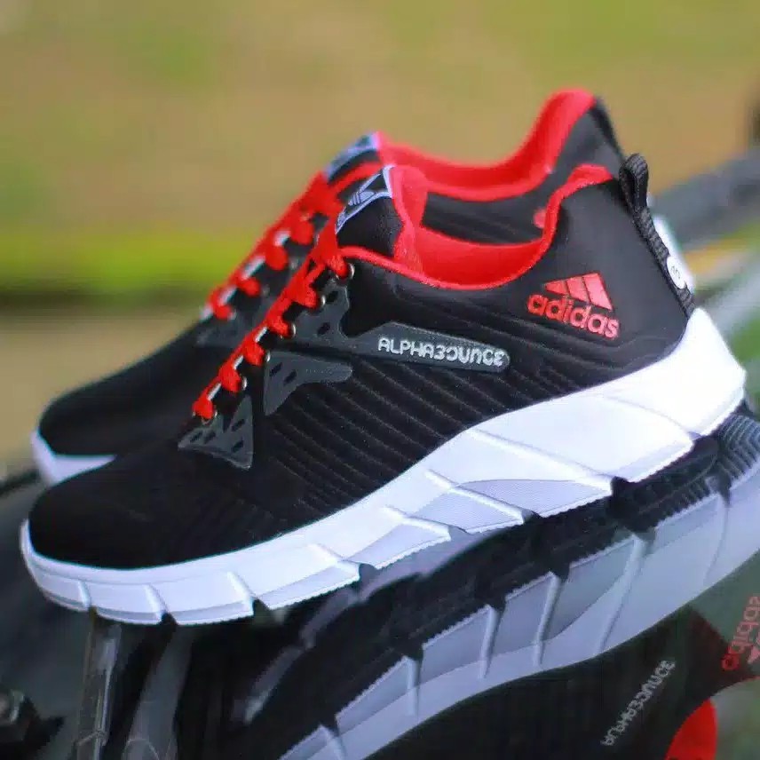 Sepatu Adidas Alfabon Hitam Merah Sneakers Olahraga Jogging Pria Wanita Size 38-43