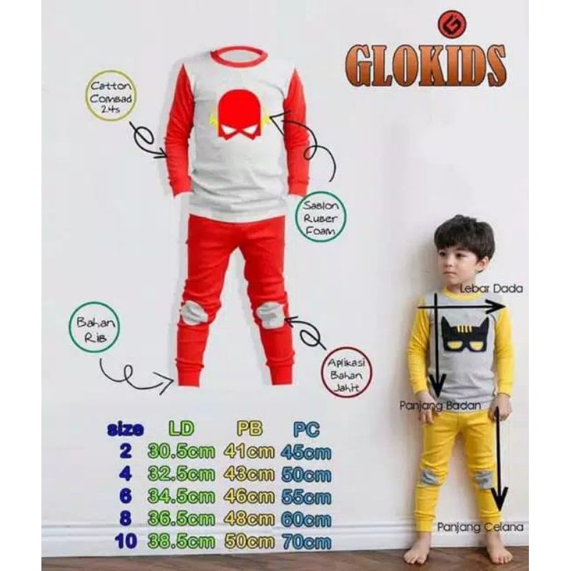 Pajamas Setelan Anak Laki Laki Lengan Panjang Karakter Superhero