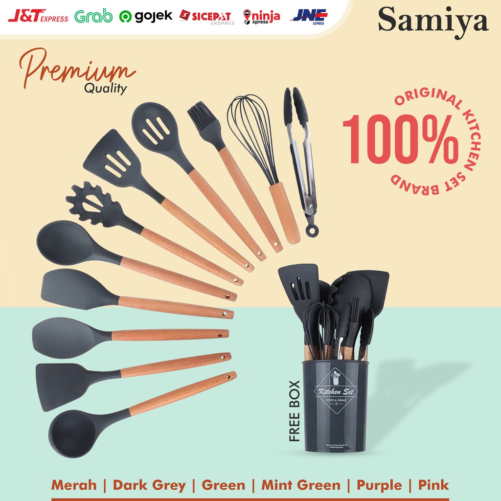 spatula silicone set / silicone kitchen utensils set with box / alat masak set lengkap silikon