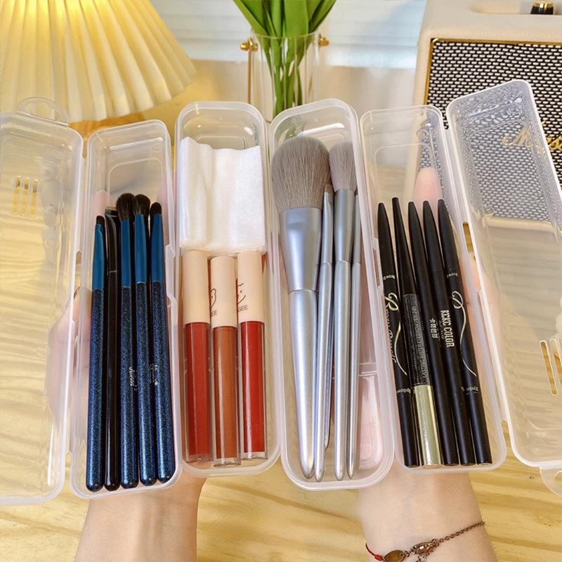 1 Pc Kotak Penyimpanan Brush Makeup Pensil Alis Portabel Transparan Tahan Debu Tahan Air