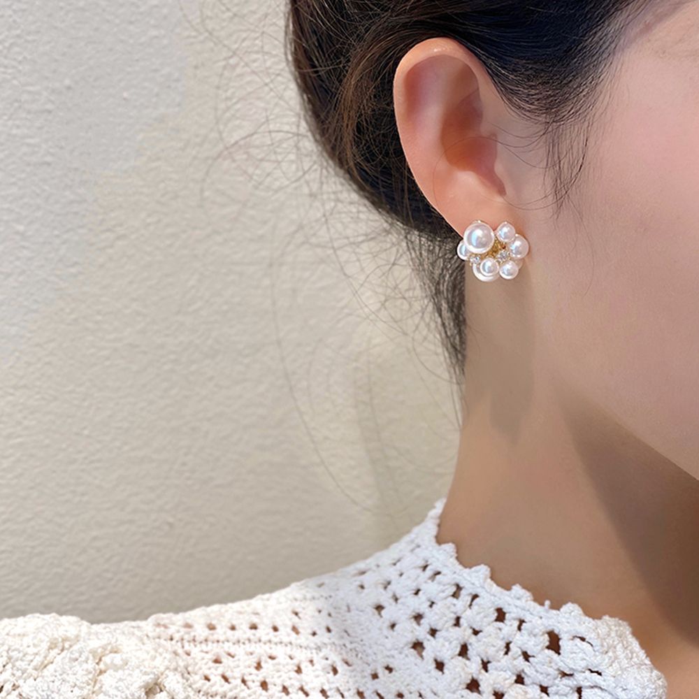 Anting Stud Hias Mutiara Kembang Api Aneka Warna Gaya Retro Korea Untuk Wanita