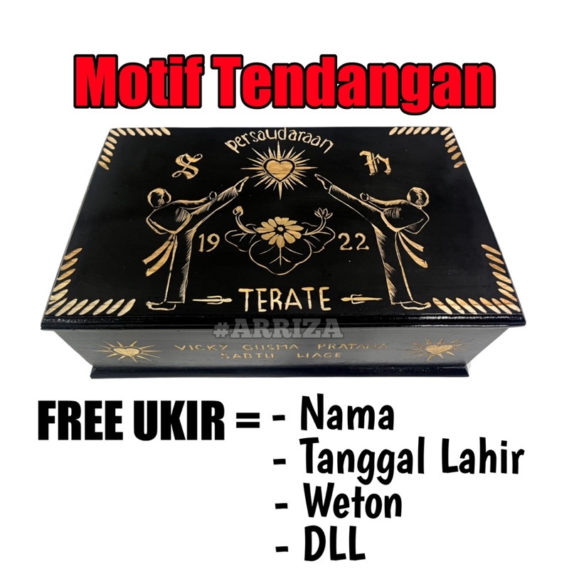 TERMURAH! KOTAK MORI PSHT MOTIF TENDANGAN DARI KAYU JATI (FREE UKIR NAMA) TEMPAT PENYIMPANAN SABUK MORI PENCAK SILAT SETIA HATI TERATE 1922