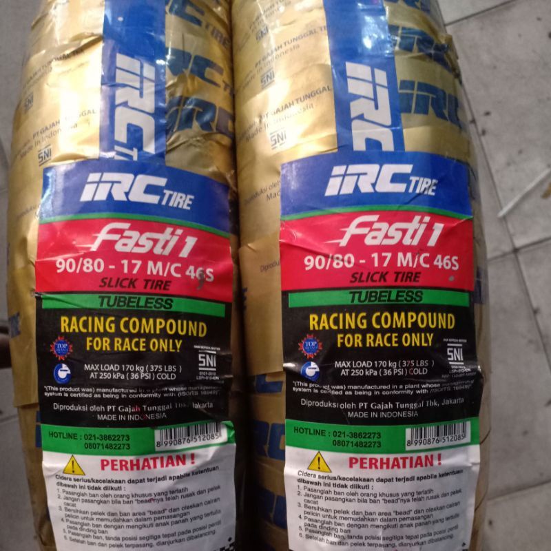 ban IRC fasti 1 ring 17 sepasang depan dan belakang ukuran 90-80/17 soft compound (ban slick/botak)