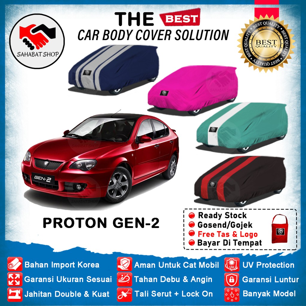 Sahabat Body Cover Mobil Proton Gen 2 / Sarung Penutup Proton Gen 2 Outdoor 2004 2005 2006 2007 2008 2009 2010 2011 2012 / Selimut Mantel Tutup Kerudung Mantol Jas Kerodong Pelindung Kelambu Terpal Bungkus Mobil Sedan Proton Waterproof Anti Air Model Biru