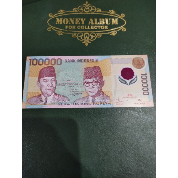 100000 Rupiah Polymer Sukarno Hatta 1999 AUNC Staples